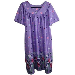 VTG Lissome Lounge Womens Midi Night Gown XL Purple Floral Trad Wife Sleepwear
